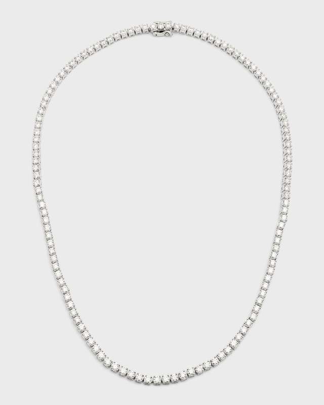 18K White Gold Round Diamond Line Necklace, 18"L, 15.0tcw